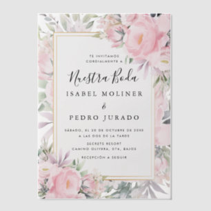 Blush Roses Floral Nuestra Boda Spanish Wedding Vellum Invitations