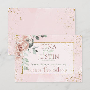 Blush Roses & Gold Accents Wedding Save The Date