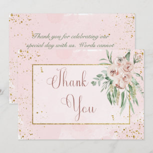 Blush Roses & Gold Accents Wedding Thank You Card