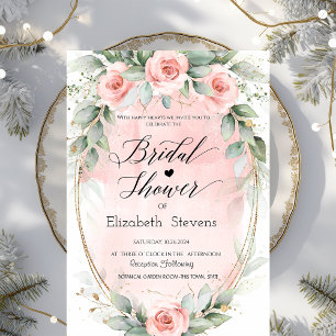 Blush Roses Gold Frame Script Bridal Shower   Invitation