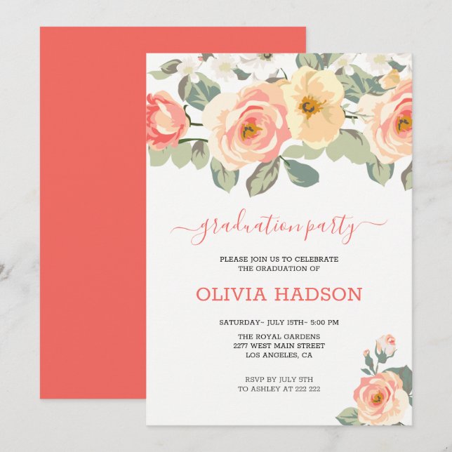 Blush Roses Graduate  Invitation (Front/Back)