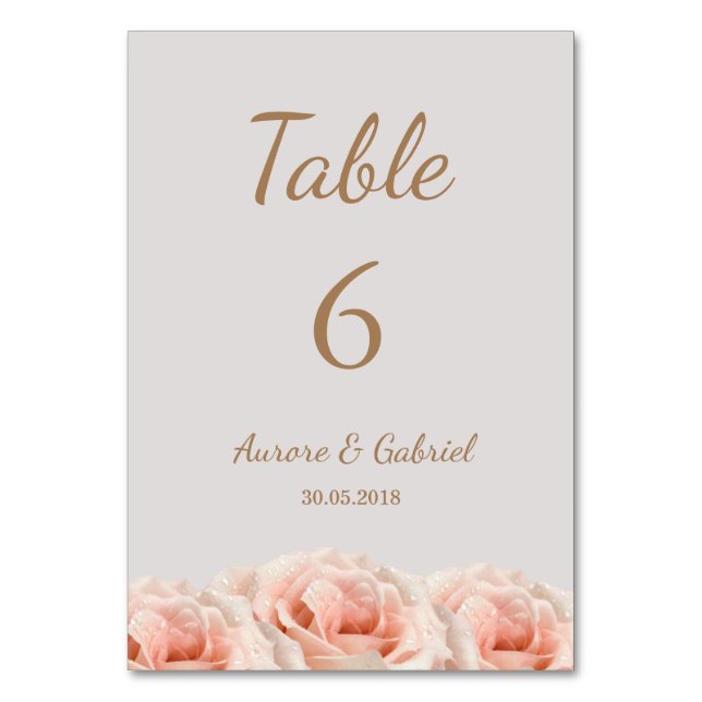 Blush Roses Grey floral Wedding Table number (Front)