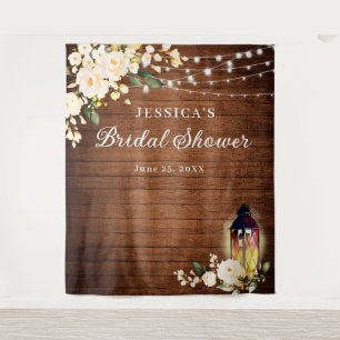 Blush Roses Lantern Wood Bridal Shower Backdrop Tapestry
