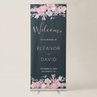 Blush roses navy welcome reception wedding sign