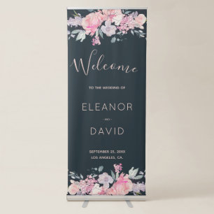 Blush roses navy welcome reception wedding sign