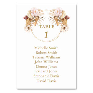 Blush Roses Pampas Grass Wedding Seating Chart  Table Number
