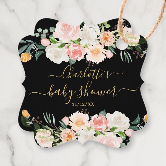Blush Roses & Peonies Baby Shower Favour Gift Tag (Back)