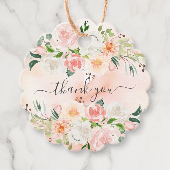 Blush Roses & Peonies Baby Shower Favour Gift Tag (Front)