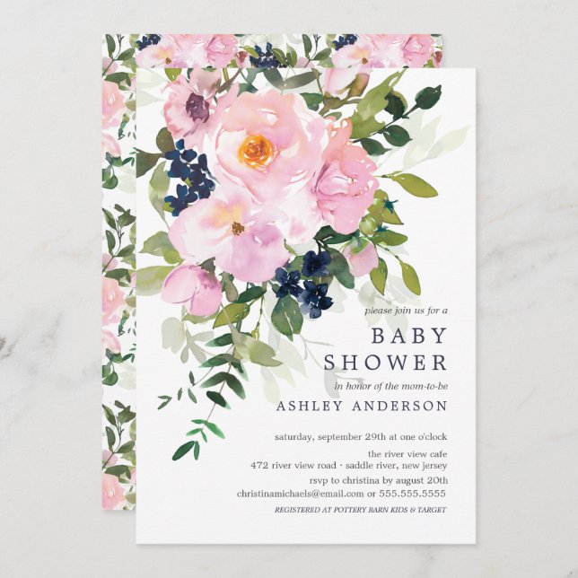 Blush Roses & Peonies Baby Shower Invitation (Front/Back)
