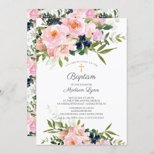 Blush Roses & Peonies Baptism Invitation