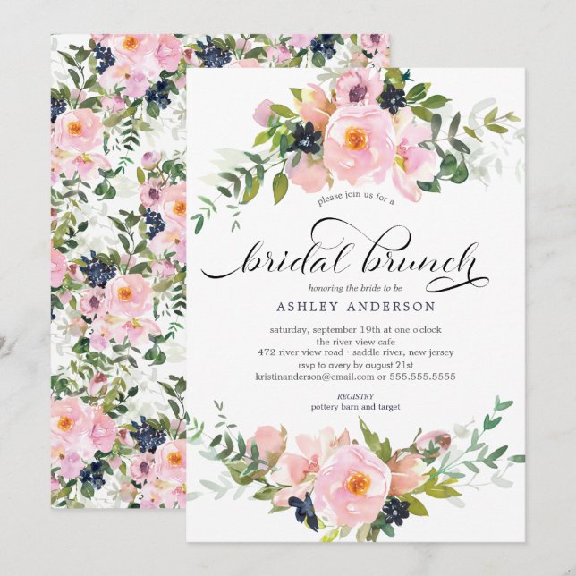 Blush Roses & Peonies Bridal Shower Brunch Invitation (Front/Back)