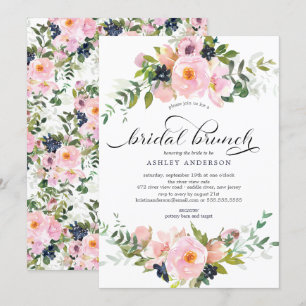 Blush Roses & Peonies Bridal Shower Brunch Invitation