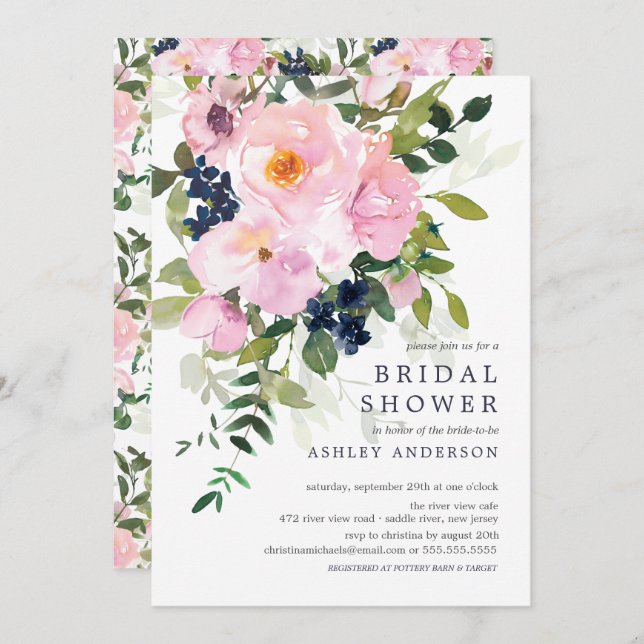 Blush Roses & Peonies Bridal Shower Invitation (Front/Back)