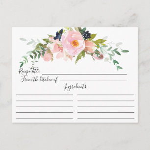 Blush Roses & Peonies Bridal Shower Recipe Card