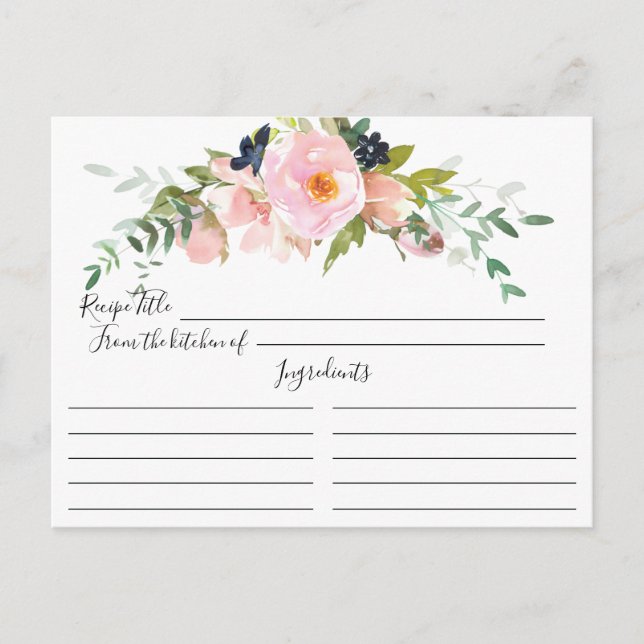 Blush Roses & Peonies Bridal Shower Recipe Card (Front)
