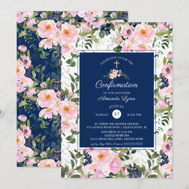 Blush Roses & Peonies Confirmation Invitation (Front/Back)