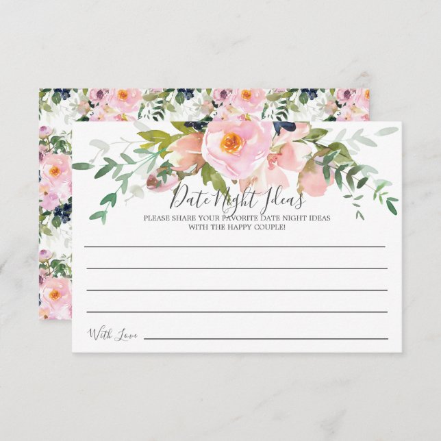Blush Roses & Peonies Date Night Ideas Card (Front/Back)