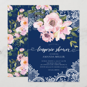 Blush Roses & Peonies Lace Bridal Lingerie Shower Invitation