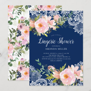 Blush Roses & Peonies Lace Bridal Lingerie Shower Invitation
