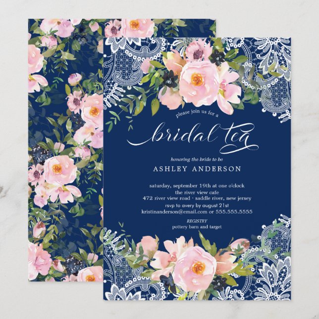 Blush Roses & Peonies laceBridal Shower Bridal Tea Invitation (Front/Back)