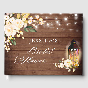 Blush Roses Rustic Wood Lantern Bridal Shower Guest Book