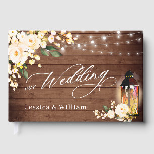 Blush Roses Rustic Wood Lantern PHOTO Wedding Guest Book