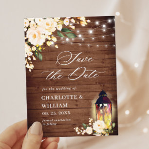 Blush Roses Rustic Wood Wedding Save the Date Postcard