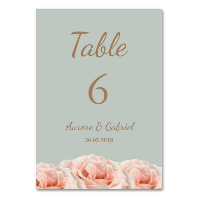 Blush Roses Sage floral Wedding Table number (Front)