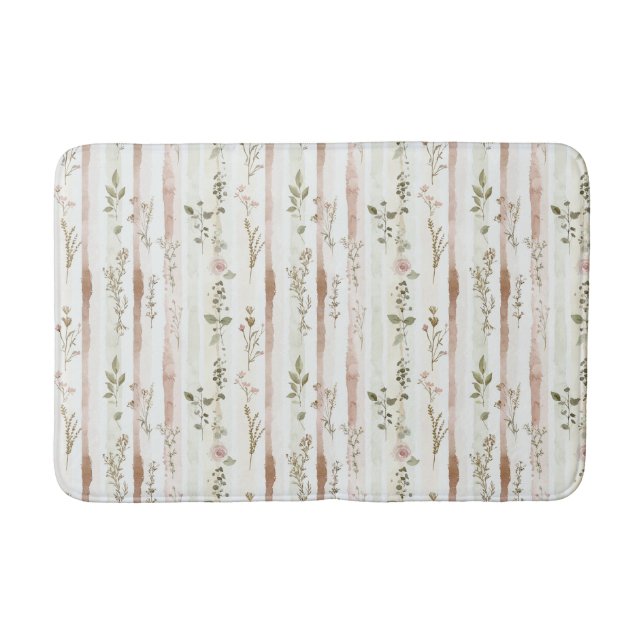 Blush Roses Stripes Floral Bath Mat (Front)