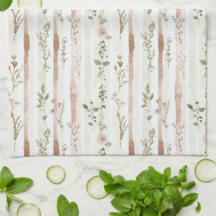 Blush Roses Stripes Floral Tea Towel