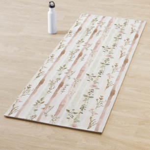 Blush Roses Stripes Floral Yoga Mat