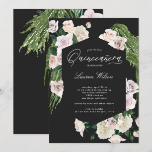 blush roses tropical floral Quinceanera Invitation