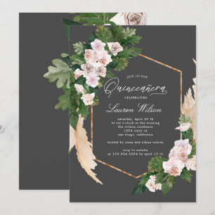 blush roses tropical floral Quinceanera Invitation