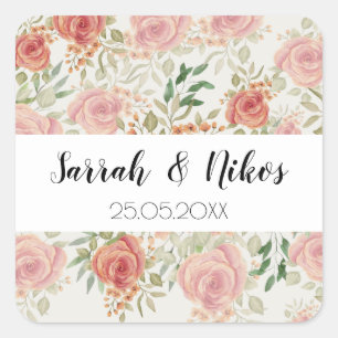 Blush Roses Watercolor Art Hand-painted Square Sticker