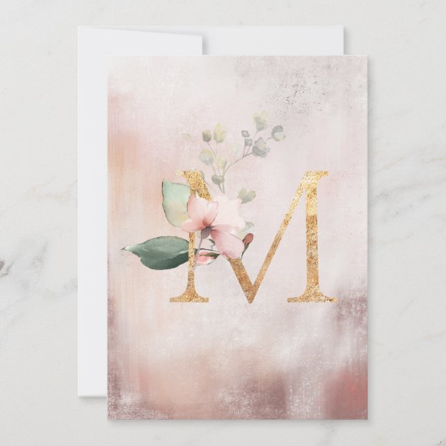 Blush Roses Watercolor Elegant Monogram Wedding Thank You Card (Front)