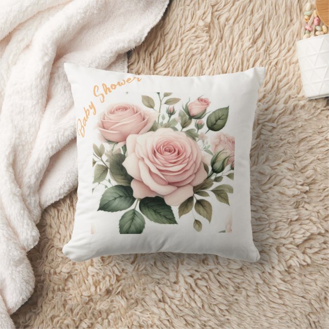 Blush Roses Watercolor Throw Pillow  (Blanket)