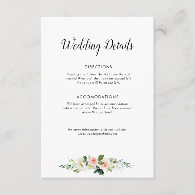 blush roses wedding details card (Front)