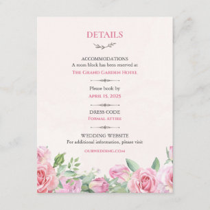 Blush Roses Wedding Details Card Editable Floral