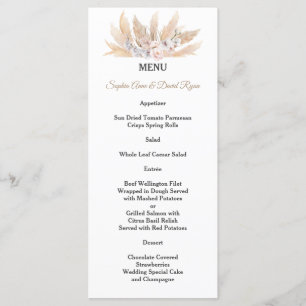 Blush Roses White Orchid Pampas Grass Wedding Menu