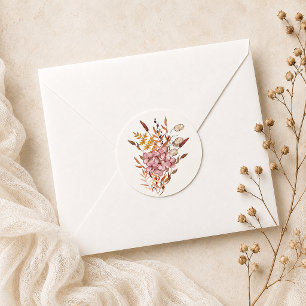 Blush Rust Autumn Watercolor Wildflower Bouquet Classic Round Sticker