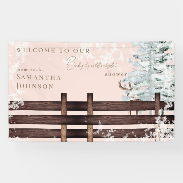 Blush Rustic Baby it's Cold Outside Welcome Banner (Horizontal)