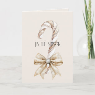 Blush Rustic Christmas Candy Cane Cream Silver Bow Card