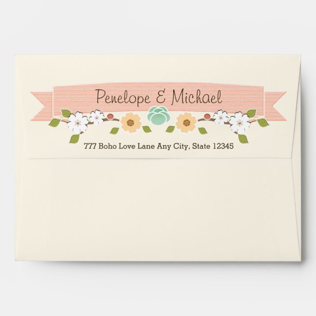 Blush Rustic Floral Boho A7 5"x7" Envelope Cream (Back (Top Flap))