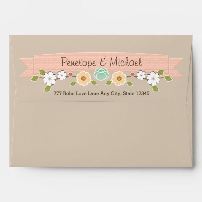 Blush Rustic Floral Boho A7 5"x7" Envelope Khaki (Back (Top Flap))