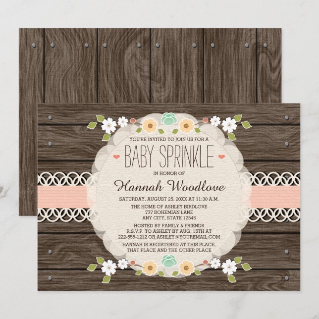 BLUSH RUSTIC FLORAL BOHO BABY SPRINKLE INVITATION (Front/Back)