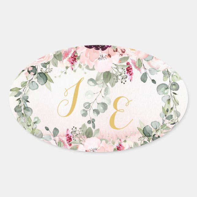 Blush Rustic Garden Wedding Classic Oval Sticker (Front)