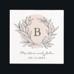 Blush Rustic Monogram Wreath Paper Cocktail Napkin<br><div class="desc">Perfect for a rustic country barn wedding with a modern twist,  this wedding suite features a hand-drawn wreath of branches and the couple's monogram with modern and elegant typography.</div>