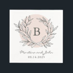 Blush Rustic Monogram Wreath Paper Cocktail Napkin<br><div class="desc">Perfect for a rustic country barn wedding with a modern twist,  this wedding suite features a hand-drawn wreath of branches and the couple's monogram with modern and elegant typography.</div>