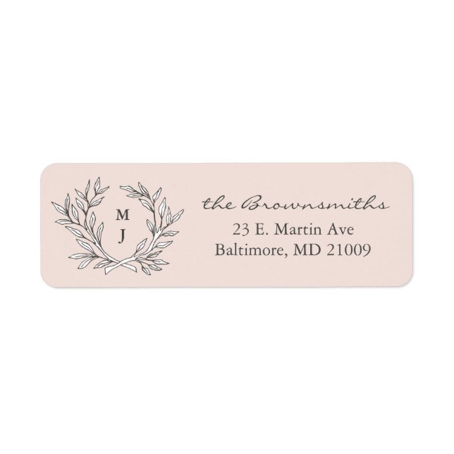 Blush Rustic Monogram Wreath Return Address Label (Front)
