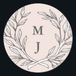 Blush Rustic Monogram Wreath Sticker<br><div class="desc">**Change the accent colour of this whole invitation suite by using the "Customise It!" button and tailor all of the items to your event!** Perfect for a rustic country barn wedding with a modern twist, this wedding suite features a hand-drawn wreath of branches and the couple's monogram with modern and...</div>